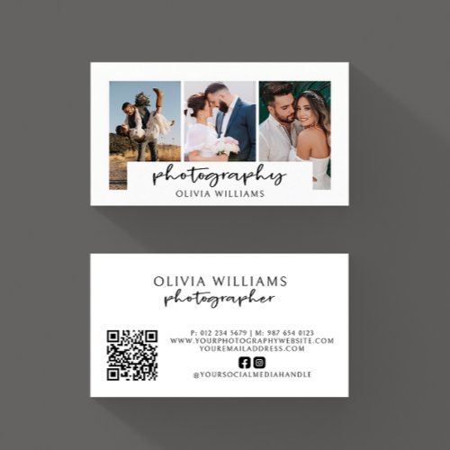Modern Photography Photo Collage QR Code Business Card