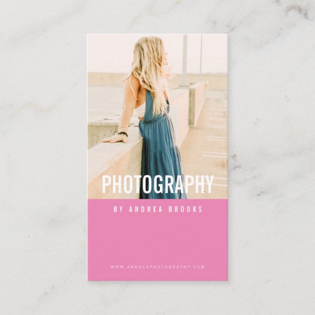 Modern photography professional photographer pink business card (Front)