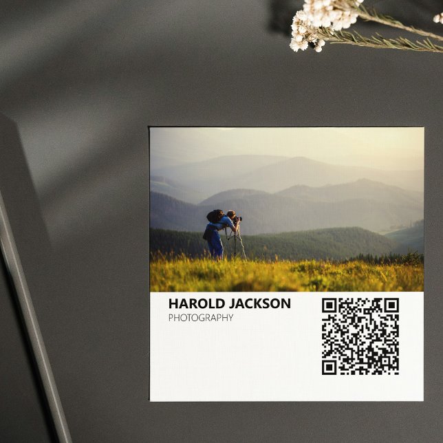 Modern Photography QR Code Photographer Square Business Card (Creator Uploaded)