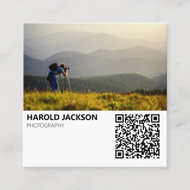 Modern Photography QR Code Photographer Square Business Card (Front)
