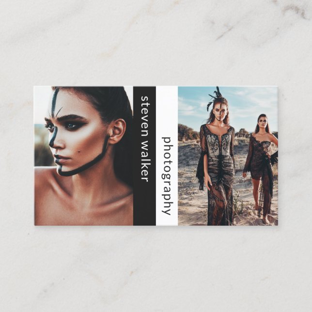 Modern photography simple black white photographer business card (Front)