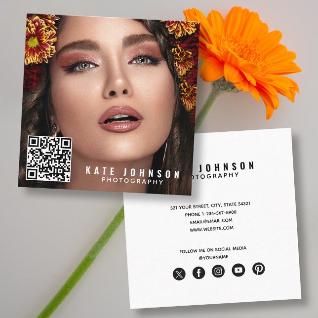 Modern Photography  Simple Photo Minimal QR Code  Square Business Card (Modern Photography Simple Photo Minimal QR Code Square Business Card)