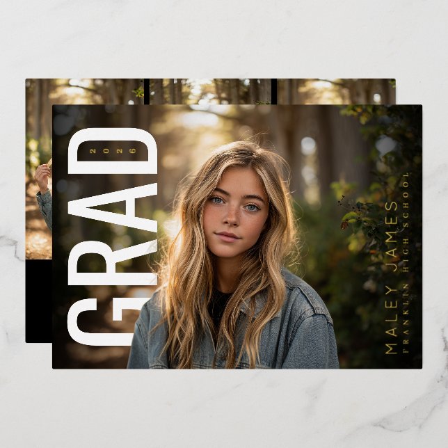 Modern PhotoPop Class of Graduation Foil Invitation (Front/Back)