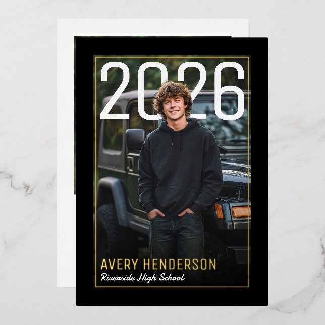 Modern PhotoPop Graduation Party Foil Invitation (Front/Back)