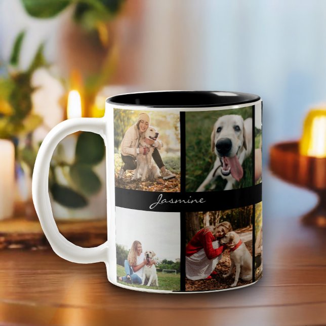 Modern Photos Collage Dog Two-Tone Coffee Mug (Celebrate your furbaby with this photo collage mug.)