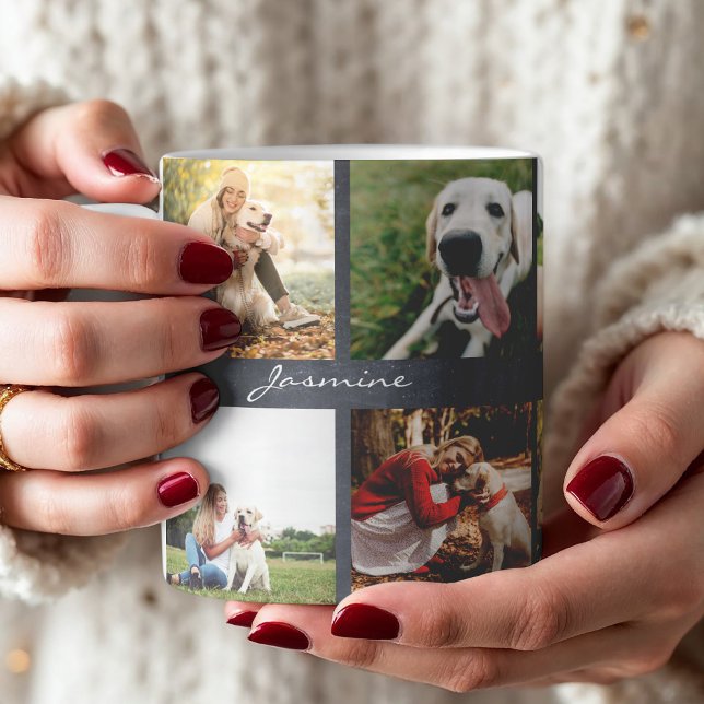 Modern Photos Dog Chalkboard Coffee Mug (Celebrate your furbaby with this photo collage mug.)
