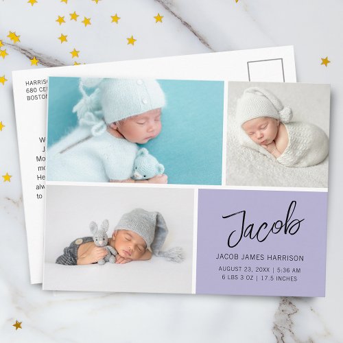 Modern Photos Grid Birth Announcement Postcard