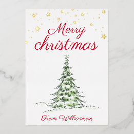 Modern photos Merry Christmas red family gold Foil Holiday Card