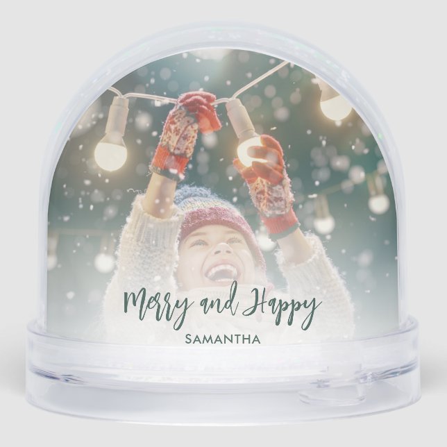 Modern Photos Script Christmas Holidays Custom Snow Globe (Back)