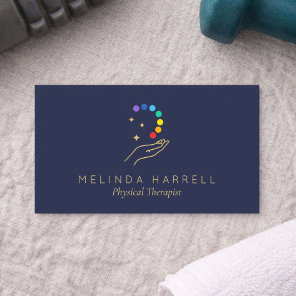Modern Physical Therapy Bodywork Healing Hand Blue Business Card