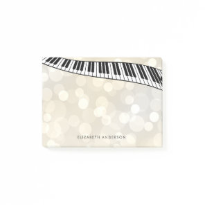 Modern Piano Keyboard on Gold Bokeh, Personalized Post-it Notes