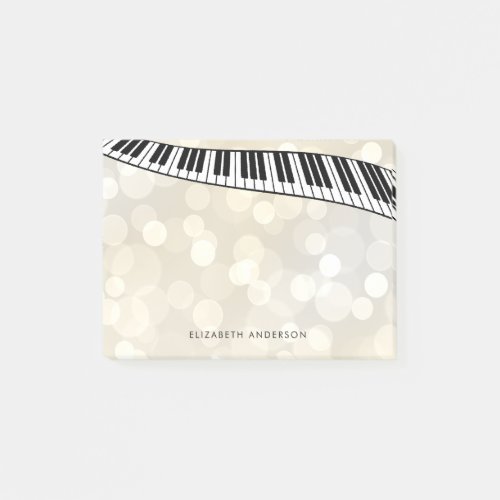 Modern Piano Keyboard on Gold Bokeh Personalized Post_it Notes