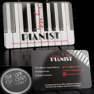 Modern Piano Keyboard Red Black Pianist Raised Spot UV Business Card