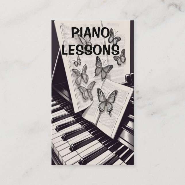 Modern Piano Lessons with Butterflies  Business Card (Front)