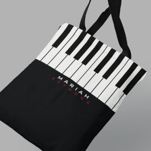 Music Notes Piano Printed Canvas Zipper Oversized Tote Bag Beige - 