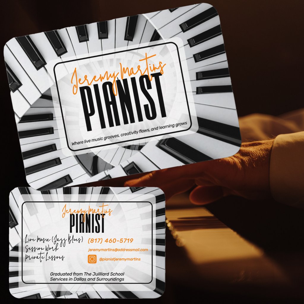 Modern Piano Spirals Black&White Orange Pianist
