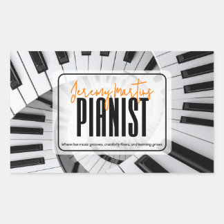 Modern Piano Spirals Black&White Orange Pianist Rectangular Sticker