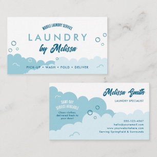 Modern Pick-Up Laundry Service Blue & White Business Card