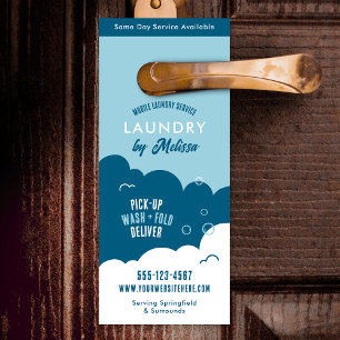 Modern Pick-Up Laundry Service Blue & White Door Hanger