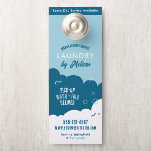Modern Pick-Up Laundry Service Blue & White Door Hanger