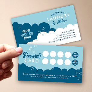 Modern Pick-Up Laundry Service Blue & White Loyalty Card