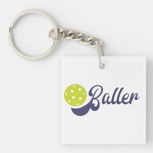 Modern Pickleball Player Baller Keychain