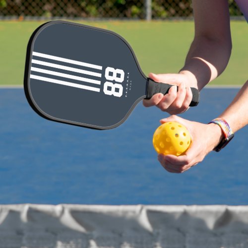 Modern Pickleball Player Name Number Stripes Navy Pickleball Paddle