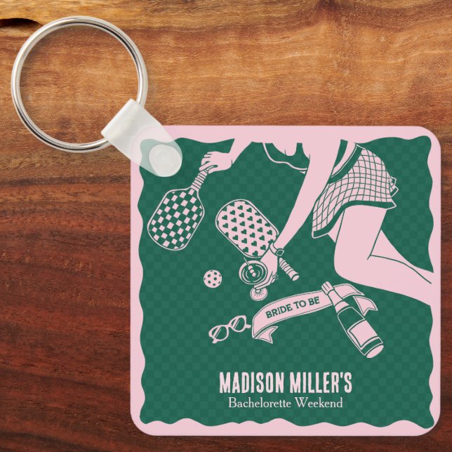 Modern Pickleball & Prosecco Bachelorette Weekend Keychain (Front)