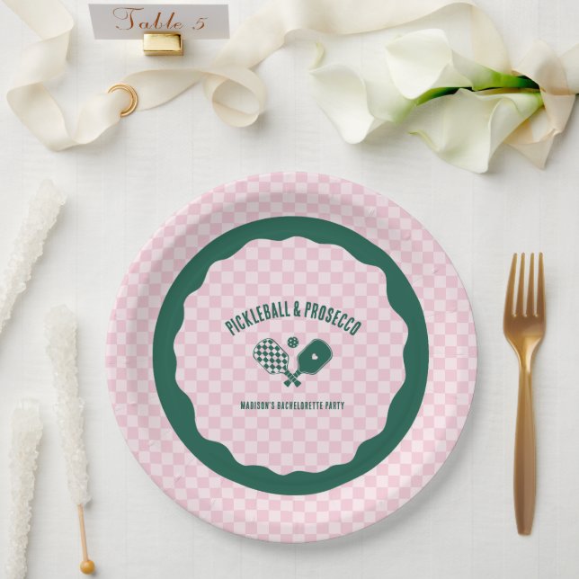 Modern Pickleball & Prosecco Bachelorette Weekend Paper Plates (Wedding)