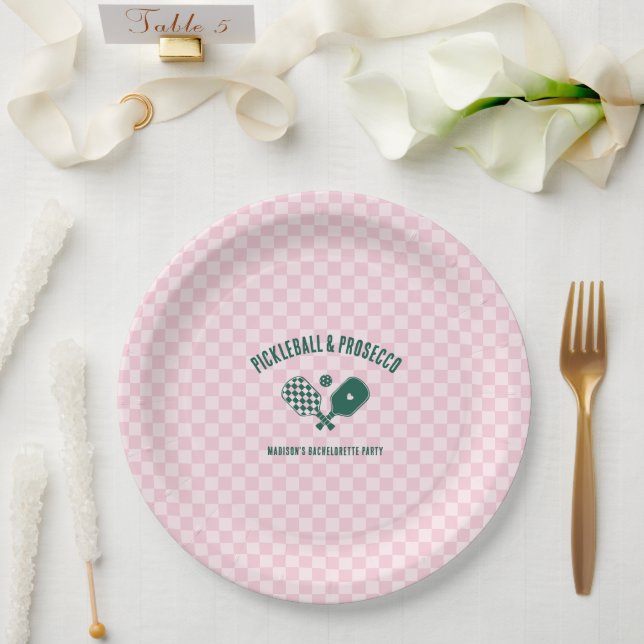 Modern Pickleball & Prosecco Bachelorette Weekend Paper Plates (Wedding)