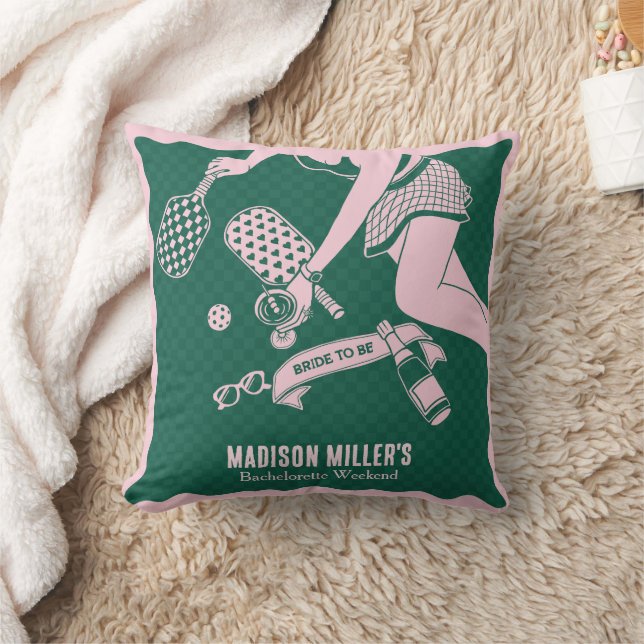 Modern Pickleball & Prosecco Bachelorette Weekend Throw Pillow (Blanket)