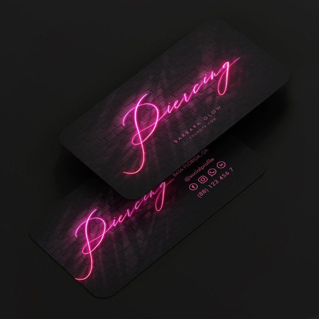 Modern Piercing Shop Neon Pink Business Card (Modern Piercing Shop Neon Pink Business Card
)