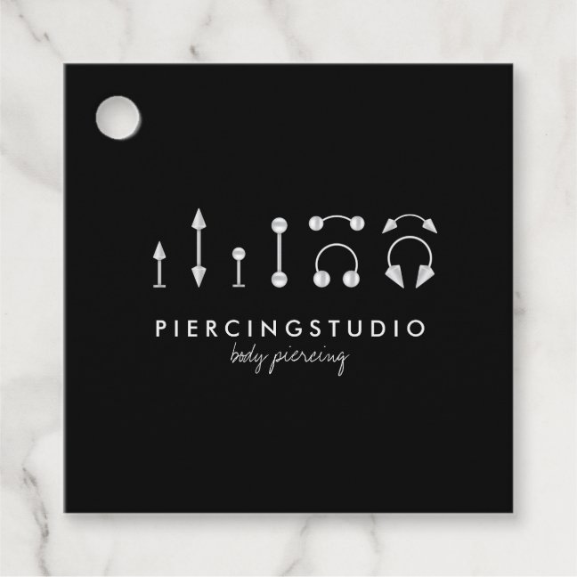 Modern Piercing Tattoo Studio Black Favor Tags