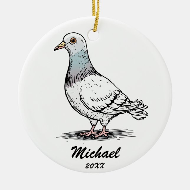 Modern Pigeon Christmas Personalized  Ceramic Ornament (Front)