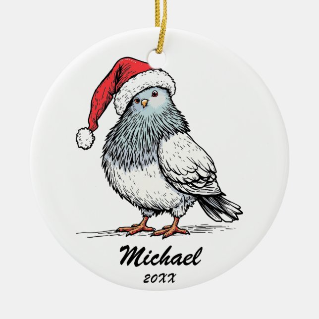 Modern Pigeon Santa Claus Christmas Personalized  Ceramic Ornament (Front)