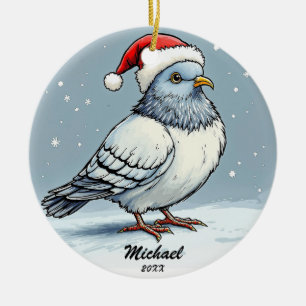 Modern Pigeon Santa Claus Christmas Personalized Ceramic Ornament