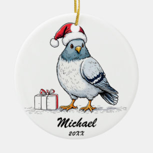 Modern Pigeon Santa Claus Christmas Personalized Ceramic Ornament
