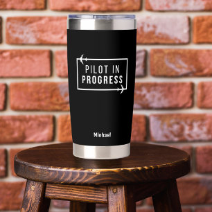 Modern Pilot in Progress & Airplane, Custom Travel Insulated Tumbler