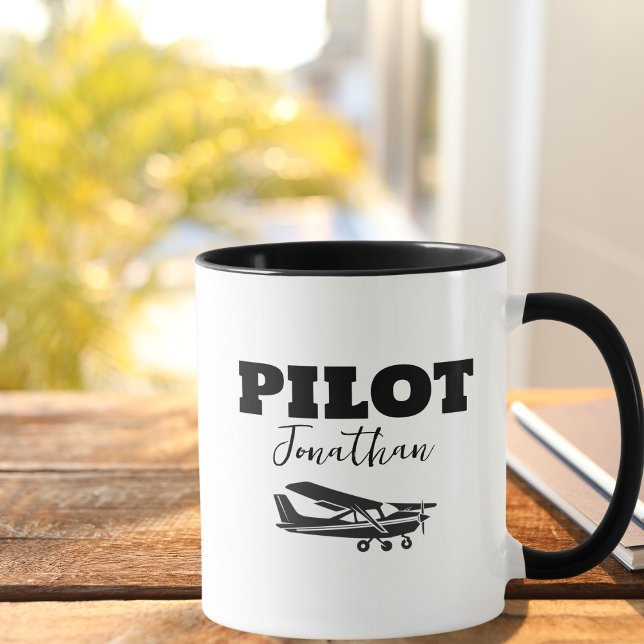Modern PILOT Text & Airplane, Personalized Gift Mug (Creator Uploaded)