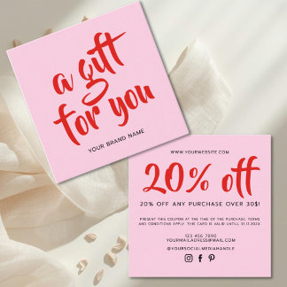 Modern pin red script coupon discount card