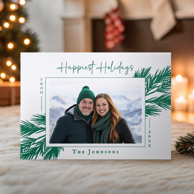 Modern Pine Branch Happiest Holidays Christmas Letterpress Photo Cards (Modern Pine Branch Happiest Holidays Christmas Letterpress Photo Cards)