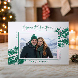 Modern Pine Branch Merriest Christmas Letterpress Photo Cards