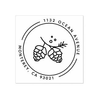 Modern Pine Cone Line Illustration Return Address Rubber Stamp
