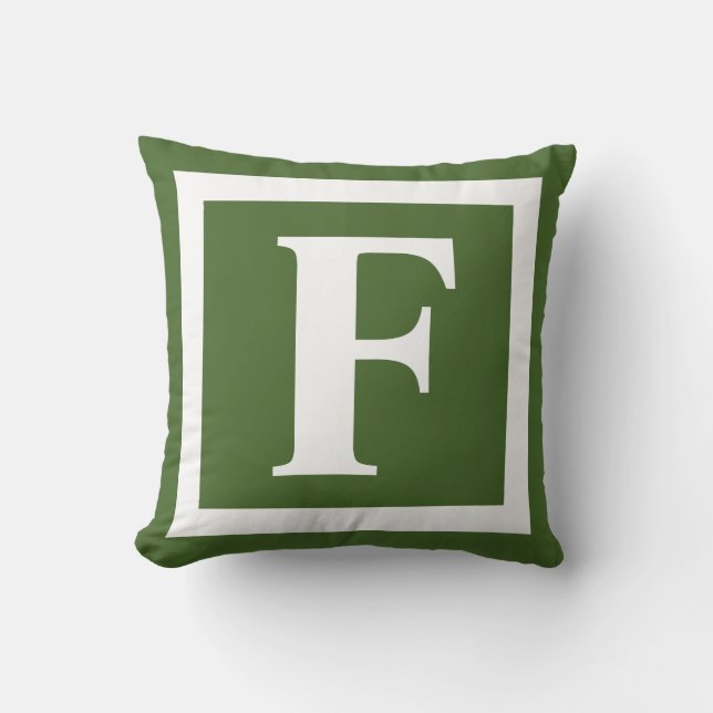 Modern Pine Green Bold Monogram Initial Outdoor Pillow (Front)