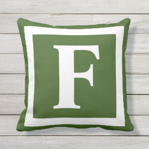 Modern Pine Green Bold Monogram Initial Outdoor Pillow