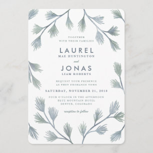 Modern Pine Green + White Wedding Invitations