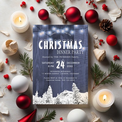 Modern pine navy winter wonderland Christmas party Invitation