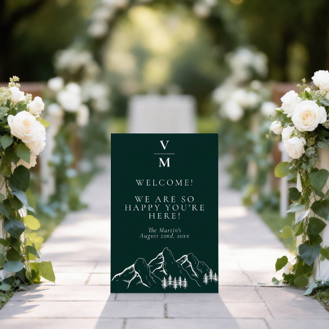 Modern Pine Tree Emerald Green Wedding Welcome Foam Board (Creator Uploaded)