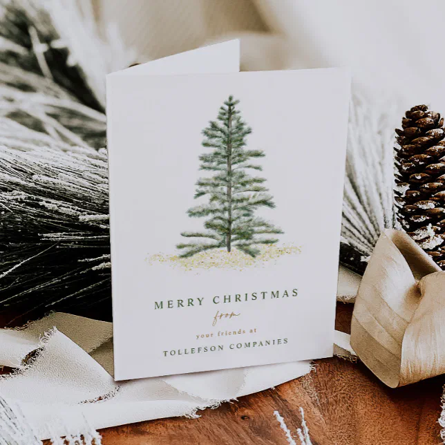 Modern Pine Tree Evergreen Simple Corporate Holiday Card | Zazzle