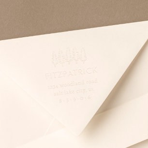 Modern Pine Trees Family Name Return Address Embosser